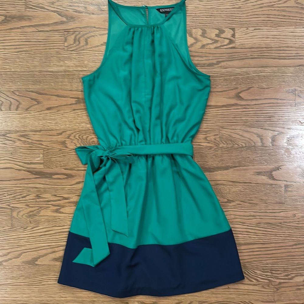 Express Emerald Green and Navy Color Block Dress